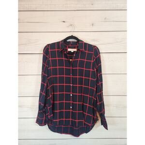 NWT Loft Women’s Blue Red Plaid‎ Long Sleeve Button Up Shirt Size XSP
